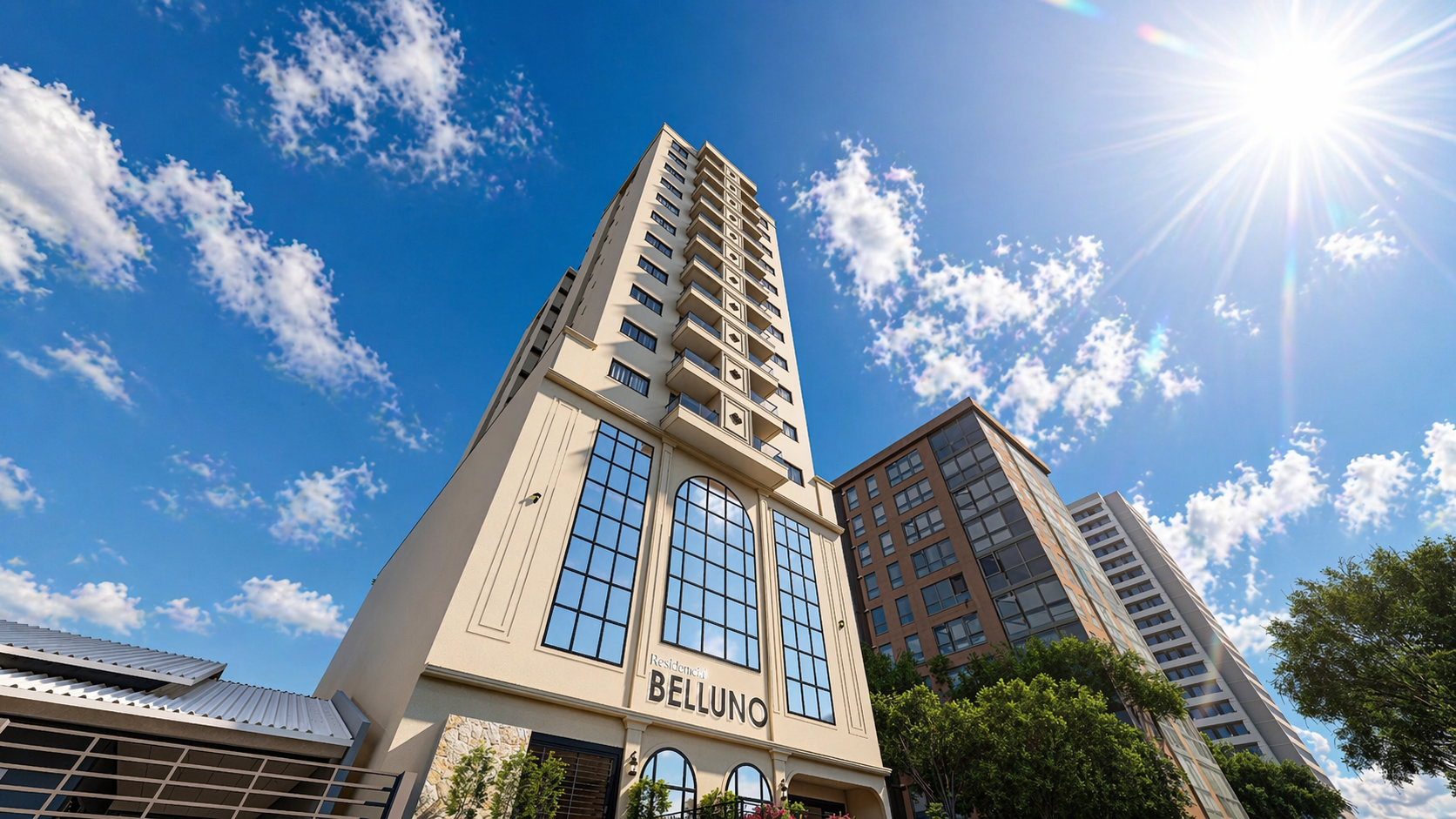 Edifício residencial multifamiliar vertical com térreo comercial e fachada clássica em Chapecó